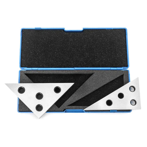 Solid 1045 Steel Angle Block Set Two Piece Pro Grade Machinist Precision Measuring Tool For Calibration And Setup With 30 60 90 And 45 45 90 Degree Angles And Four Mounting Holes
