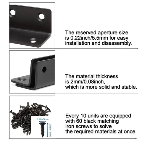 Heavy Duty L Bracket Set 10 Pack 3.2 Inch Shelf Brackets 90 Degree Corner Braces For Wood Shelves Black Metal Supports