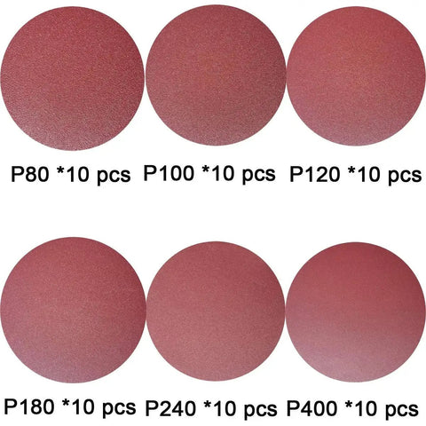 Premium 60 Pack 6 Inch PSA Sanding Discs Set With 10 Each Of 80 100 120 180 240 400 Grit For DA Sander Self Adhesive Backing