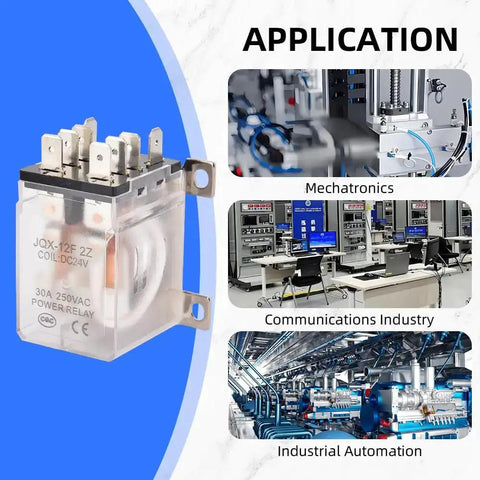 Beefy 24V DC Power Relay, 30A DPDT 2NO 2NC, 8 Pin, applications in mechatronics, communications, and industrial automation.