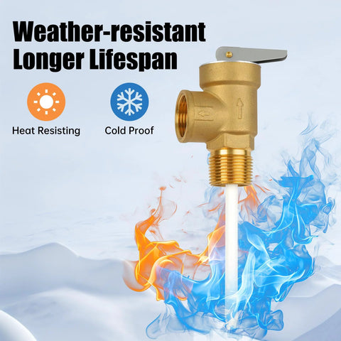 All-brass 3/4-in NPT temperature and pressure relief valve with lever and extension probe, CSA listed, Amazon.