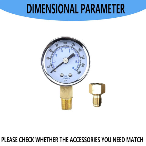 Oil Burner Fuel Pressure Test Gauge 0-200 PSI Fits Beckett Suntec Webster Danfoss Pumps Replacement Gauge with Chrome Bezel and NPT Port