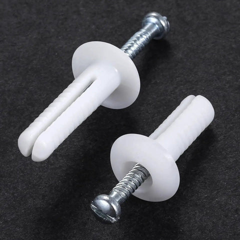 Close-up of one quarter by three inch plastic hammer drive nail anchors for concrete and masonry, 100 pieces per box.