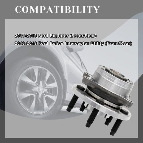 Front And Rear Wheel Bearing Hubs Assembly For 2011 2019 Ford Explorer And 2013 2019 Police Interceptor Utility, 5 Lug, ABS Compatible, Fits Front Or Rear, Replaces 512460, 1 Piece Replacement