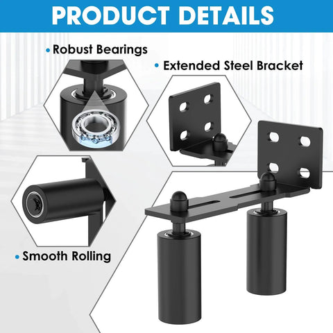 Heavy Duty Sliding Gate Roller Guide Kit with Steel L Bracket and Adjustable Nylon Rollers, Black, 2 Pack 4 Inch for Sliding Doors