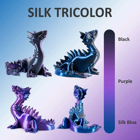Silk Tri Color PLA Filament For 3D Printers 1.75mm Blue Purple Black Coextruded Metal Like Slick Finish dragon models