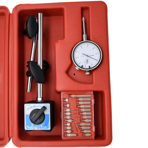 Dial Indicator With Magnetic Base 0 To 1 Inch Range One Thousandth Inch Precision Long Arm With Fine Adjustment Pro Grade Inspection Gauge