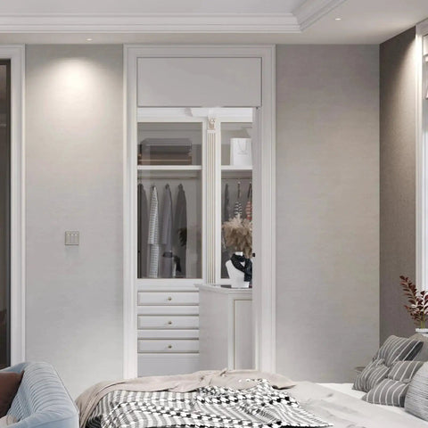 Six Foot Commercial Grade Sliding Pocket Door Hardware Track Kit Top Mount Heavy Duty For Smooth Quiet Operation Easy To Install Aluminum Superior Construction Includes All Mounting Hardware And Track Accessories Ideal For Residential And Commercial installed in bedroom doorway