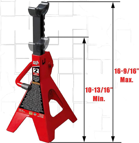 2 Ton Steel Car Jack Stands Pair 4000 Lb Capacity With Welded Frame, 16 9/16 in height adjustment visible, red steel design.