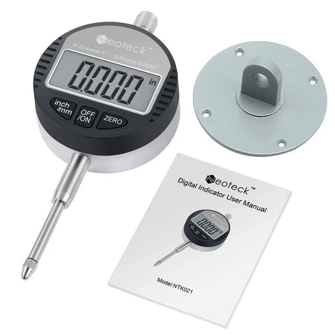 Digital Dial Indicator 1 Inch 25.4 Mm High Resolution 0.0005 Inch 0.01 Mm LCD Gauge with Aluminum Alloy Body for Precision Measurement