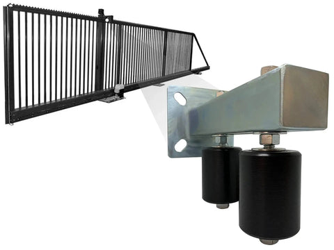 Adjustable Slide Gate Dual Guide Rollers For Sliding Gates 3 Inch Black Rear Post Bolted Bracket Mount with UHMW Nylon