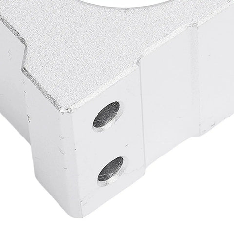 Close-up of 45Mm Aluminum Spindle Clamp Motor Bracket for CNC Routers, corner detail, showing durable aluminum alloy material with screw holes.