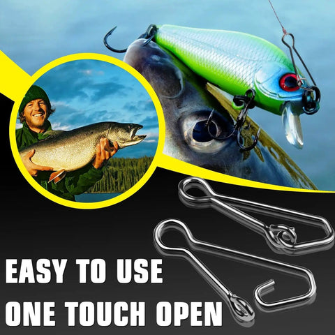 Line Connector Fishing Snap Kit Stainless High Strength Snaps Swivels Quick Change Clip in use with lure and fish