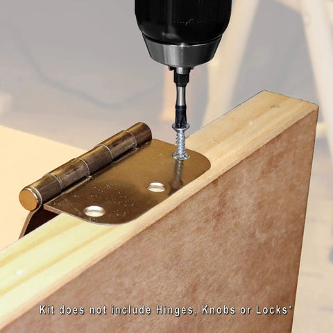 Close-up of a hinge being installed on a door with Self Clamping Door Lock Jig Kit For Installing Locks Handles And Hinges