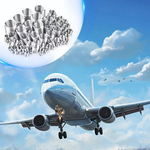 Heavy Duty Wire Thread Inserts Helicoil Kit In 304 Stainless Steel for helix repair with airplane, M3 to M12 assortment.