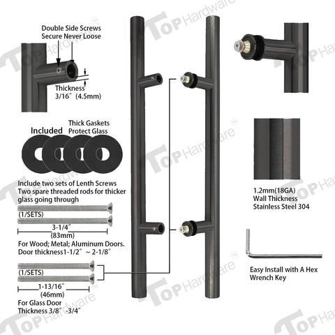 Stainless Steel 304 Ladder Style Back To Back Glass Door Barn Door Push Pull Handle 48 Inch Matte Black Modern Hardware Details