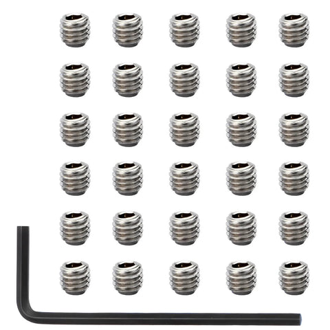 30 pieces of 10-32 x 3/16 Inch Socket Set Screws Allen Head Stainless Steel Cup Point showing with Hex Key Wrench