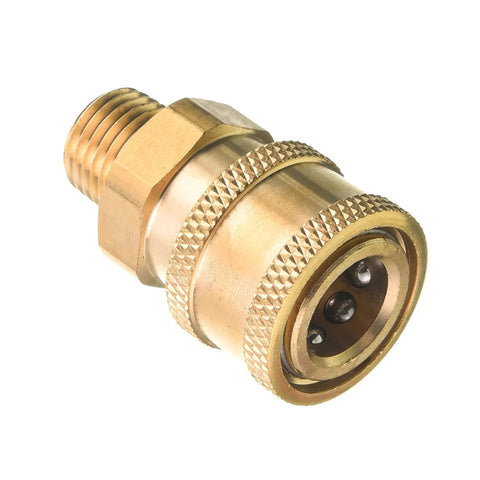 Brass Pressure Washer Quick Connect Fittings Kit Converts One Quarter Inch Quick Connect To One Quarter Inch Male NPT, 5000 PSI, Two Pack, Ball Lock Design
