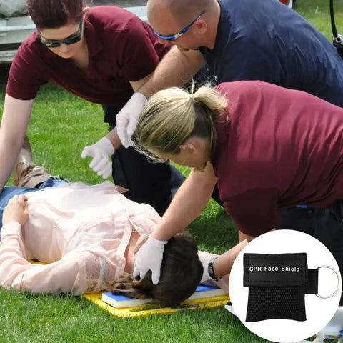 Set Of 50 Portable CPR Masks With One Way Valve Breathing Barriers In Nylon Pouch used in first aid training session