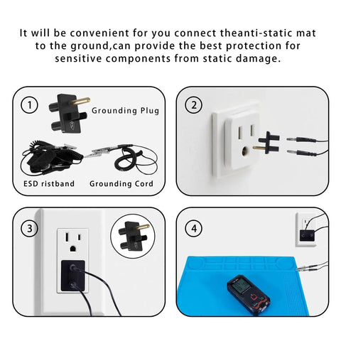 Anti Static Mat Kit For Electronics And Computer Repair With ESD Wrist Strap Grounding Wire Grounding Plug assembly instructions