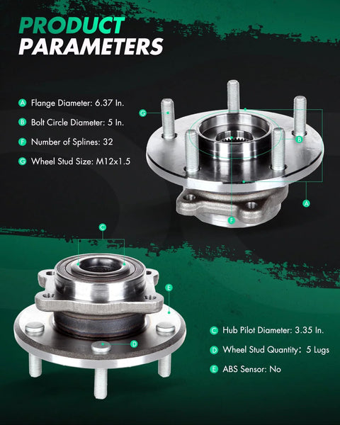 Two Pack Front Wheel Bearing And Hub Assembly For Dodge Journey 2009 2020 With 5 Lug Pattern And ABS Sensor Part 513286