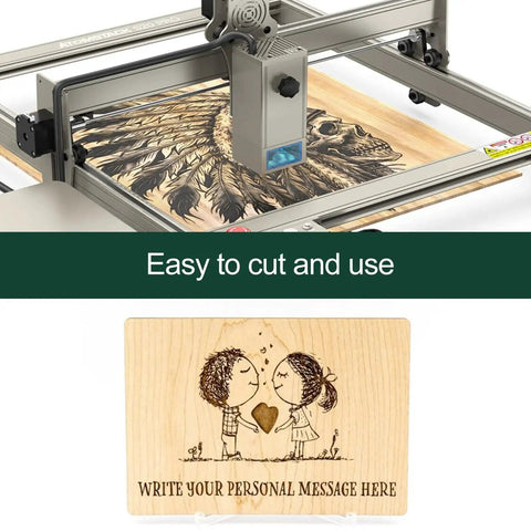 Laser engraving machine with Baltic Birch Plywood Sheets 12 By 12 Inches One Eighth Inch Thick Box Of 45 Sheets for crafting projects.