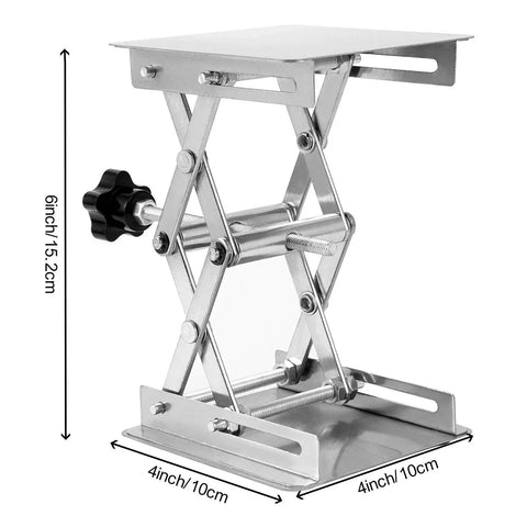 Image of a Two Pack 4x4 Lab Jack Stand Stainless Steel With Handwheel Expandable 50 150 Mm, showing adjustable height feature.