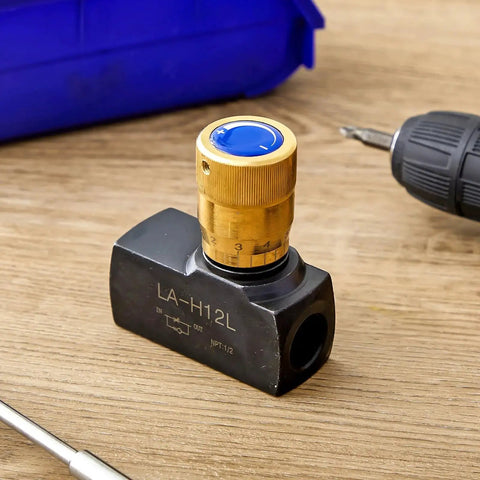 Hydraulic Flow Control Needle Valve For One Half Inch NPT Ports Dual Function Regulator With Single Direction Operation And Optional Shutoff Carbon Steel Body