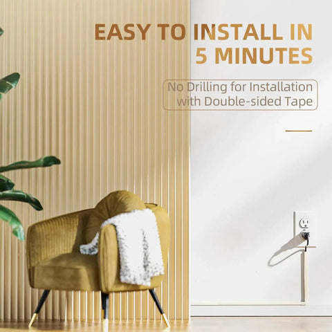 Beige One Cord Cable Hider Kit for Walls, 85 Inch Cord Covers installed by a chair, showcasing easy mount setup with no drilling.