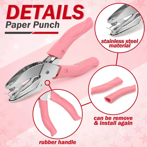 Star And Heart Hole Punch Set 1/4 Inch Handheld Paper Punch With Soft Grip Pink Handles Two Pack For Tags Clothing Tickets