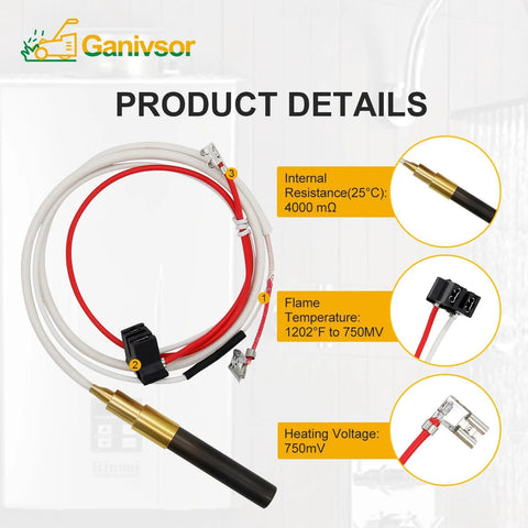 Ganivsor Minivolt thermopile water heater replacement with red and white lead wires and brass tip