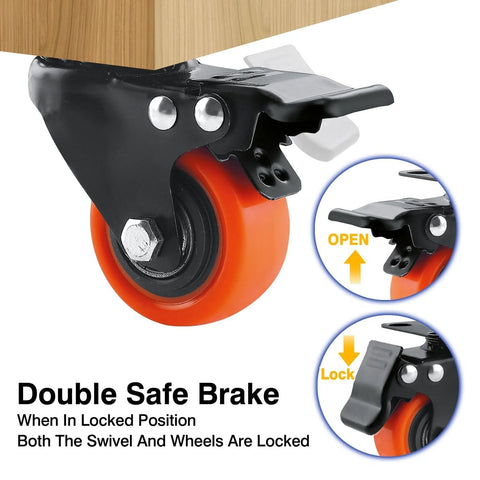 2 Inch Caster Wheels Set Of 4 With Brakes Heavy Duty Polyurethane Swivel Casters 360 Degree Plate Caster Wheels detail