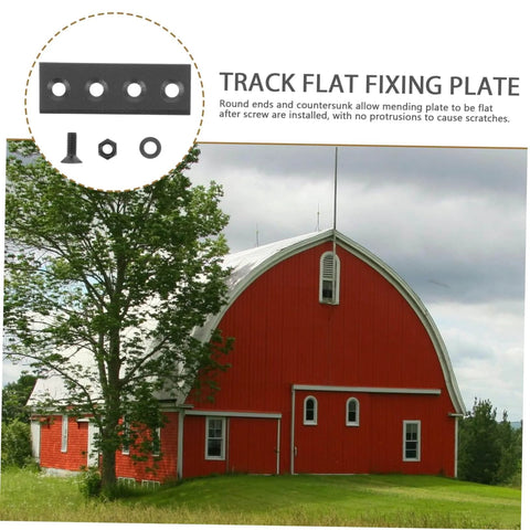 Sliding Barn Door Track Connector Kit With Melding Plates for seamless track connection, shown with barn and fixing plate details.