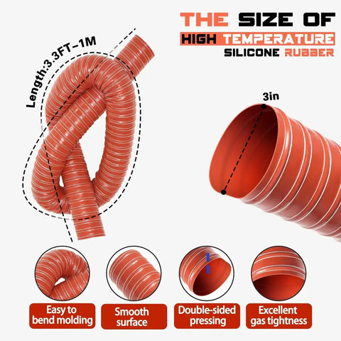 3 Inch Intake Hose For Auto Air Duct System With Double Layer Silicone Flexible Ducting High Temp Heat Resistant Vacuum Hose Red 1 Meter Length