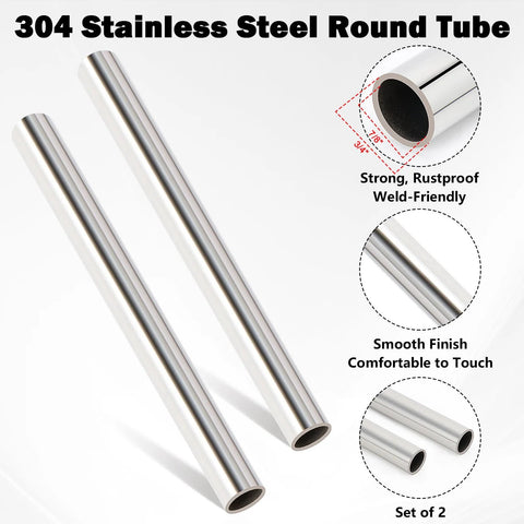 Livabber 304 stainless steel round tube, 0.06 in wall, 7/8 in OD, 12 in length, set of 2.