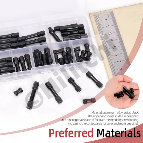 48 Piece Hex Aluminum Standoff Spacer Kit In 6 Sizes M3 Black Hex Columns For Drones Quadcopters And DIY Builds Visible with Ruler