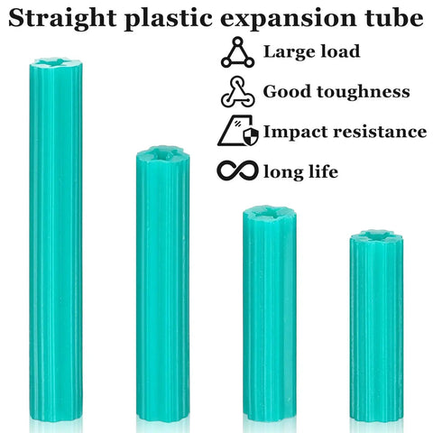 Expanding Plastic Screw Anchors 200-Piece Green Anchor Set With 1/4 Inch Hole For Concrete, Tile And Cement Surfaces Four Lengths