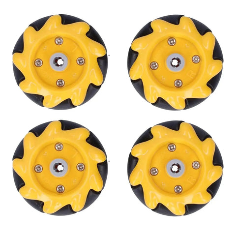 Mecanum Wheel Set For Smart Car 48mm Directional Robot Wheels With Four Wheel Drive Smooth Running And Strong Grip In Yellow And Black