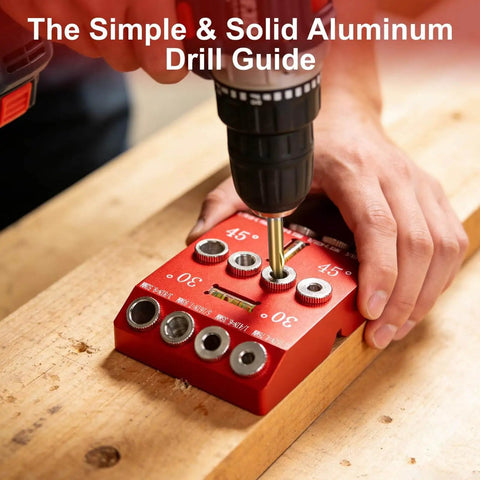 Multi Angle Drill Guide Jig With 30 45 90 Degree Options, Bubble Level For Precise Straight And Angled Holes, Portable Metal Drill Guide For Woodworking on wooden plank