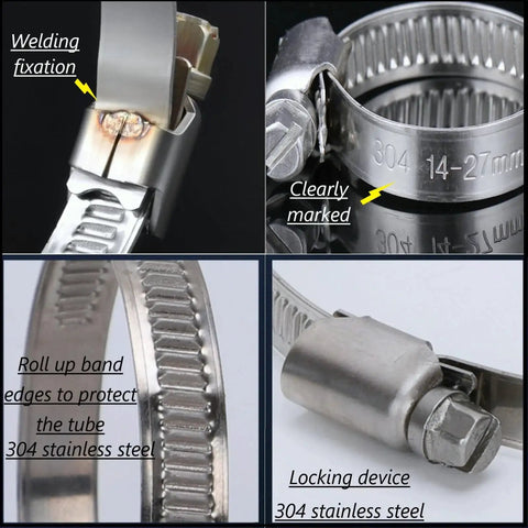 Pro Grade Heavy Duty High Pressure Hose Clamps 15 Pack 5/9 To 1-1/10 Inch Adjustable Worm Gear Drive 304 Stainless Steel Band details