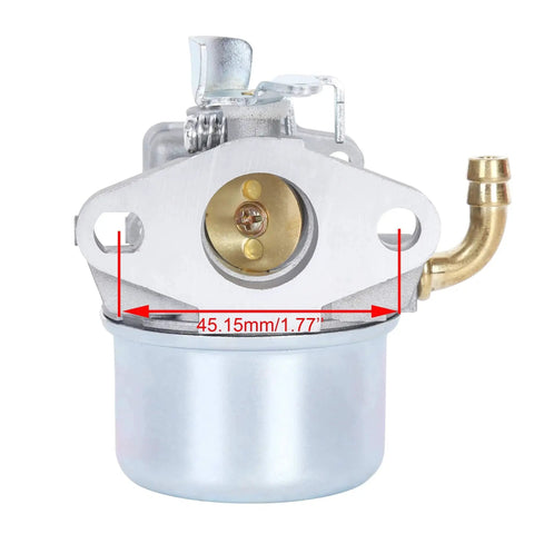 Front view of Pro Chaser carburetor with aluminum mounting flange, brass inlet, and blue float bowl