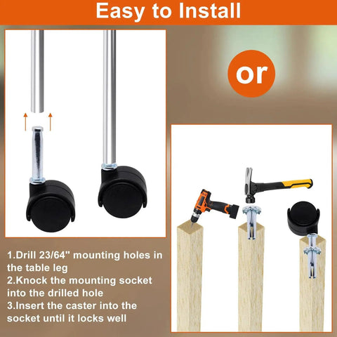Installation guide for Plastic Casters Set Of 4 With M8 Grip Neck Stem 1 Inch Nylon Swivel Caster Wheels on table legs
