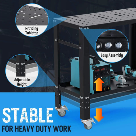 Built Tough 36x18 Inches Welding Table With Nitriding Top, 1200 Lbs Load Capacity, Portable Cart With Braked Casters, Easy Assembly