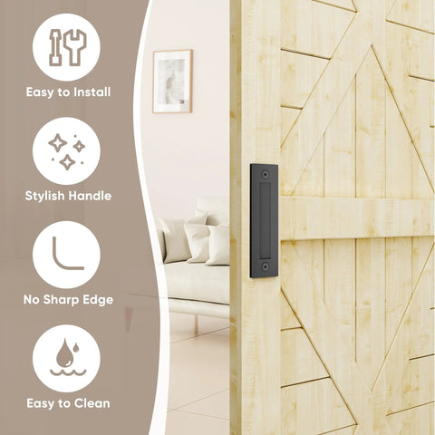 8-3/5 Inch Sliding Barn Door Handle Matte Black Finger Pull Flush Mount on wooden door with easy install features visible