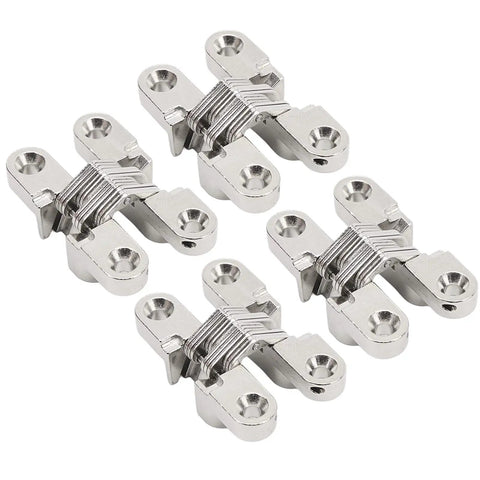 Invisible Hinge Set 4 Pieces Zinc Alloy Cross Hidden Hinge 180 Degree Swing For Doors Cabinets Jewelry Boxes Windows Durable Low Profile Mounting Seamless Look Easy Install.