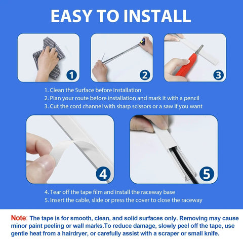 Installation guide for Cord Hider For One Wire 102 Inch Cable Concealer Paintable Wall Wire Covers PVC Cable Management