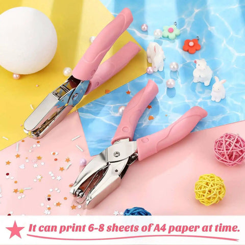 Two Piece Handy Handheld Paper Punch Set With Heart And Star Holes Durable Metal Punches on decorative surface