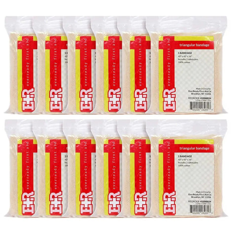 Home First Aid Triangle Bandage Set 40 By 40 By 56 Inches, 12 Count, individually bagged with safety pins, ideal for emergency use.