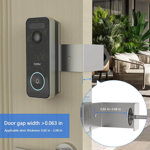 Anti Theft Aluminum Doorbell Mount Bracket With No Drill Design For Smart Doorbells, shown on door 0.82-2.08 inches thick