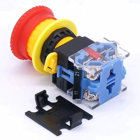 22mm Emergency Stop Push Button Switch With Red Mushroom Latching Design Station Box Cover 2 NC 10A 440V Key Lock Stop Box For Industrial Control